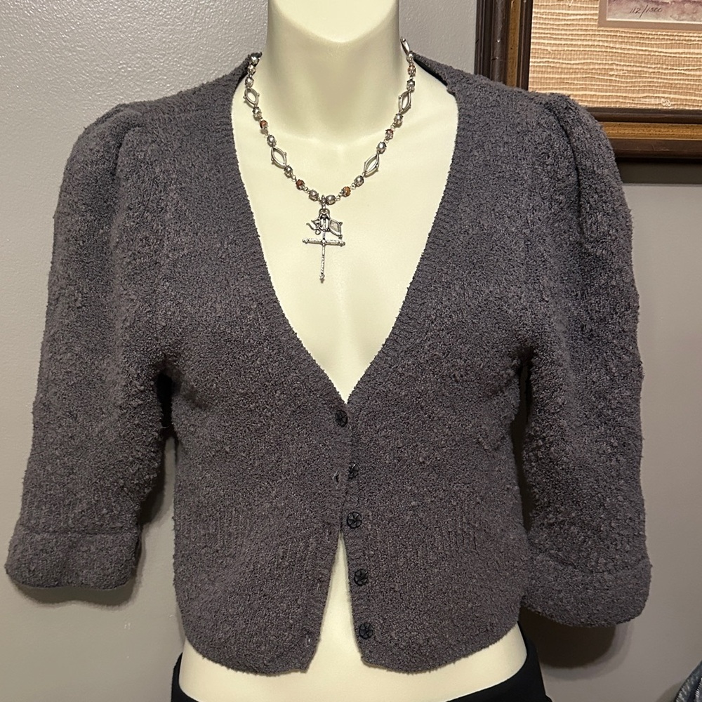 NWT Free People Charcoal Gray Textured V-Neck Button Cardigan small